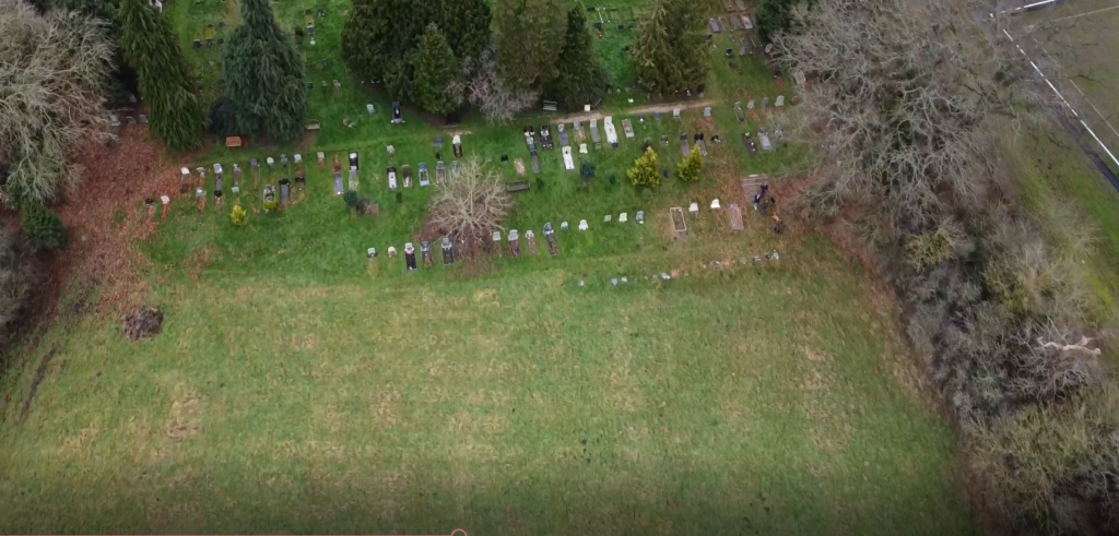 arial shot of the cemetery